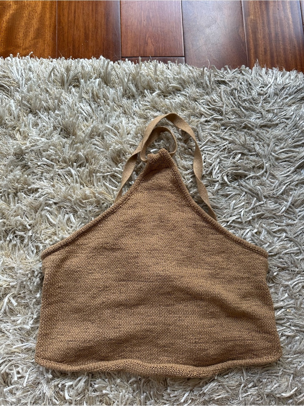 Women's Off-the-Shoulder Knit Crop Sweater in Camel Brown